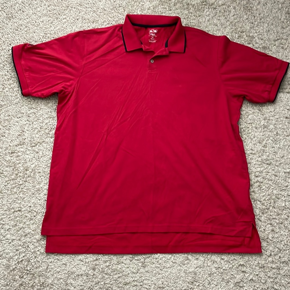 EUC Men’s Adidas ClimaLite Red/Black Lines Short Sleeve Golf Polo Size 2XL
